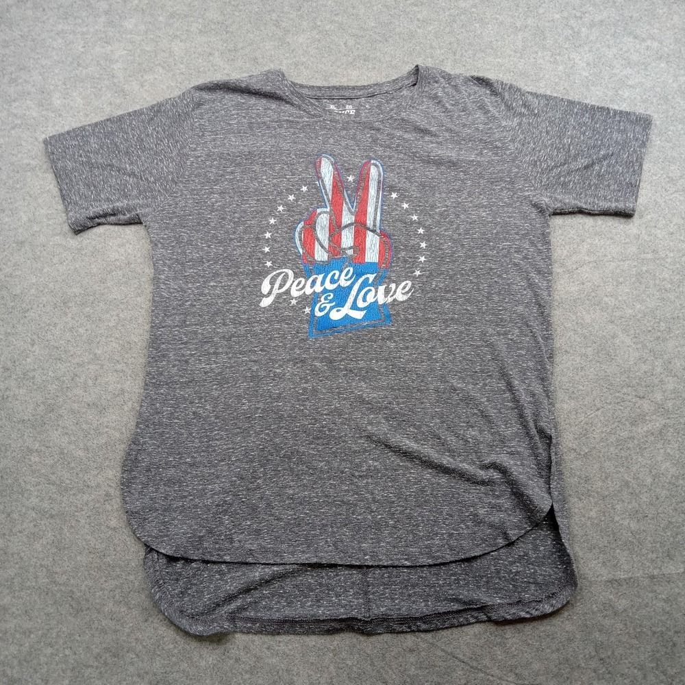 Royce Brand Shirt Mens XL Tri Blend Peace Love Graphic‎ Patriotic Curved Hem USA